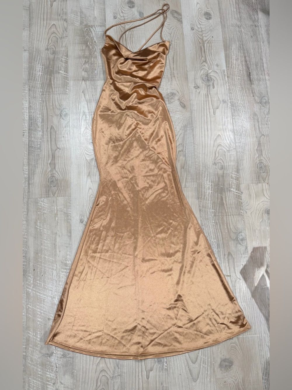 WINDSOR Satin Cowl Neck Slip Dress in Bronze, Size Medium